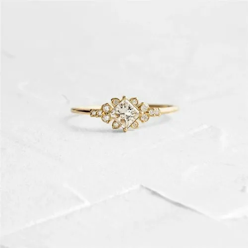 ROMAD Geometric Square CZ Rings for Women Wedding Gold Color