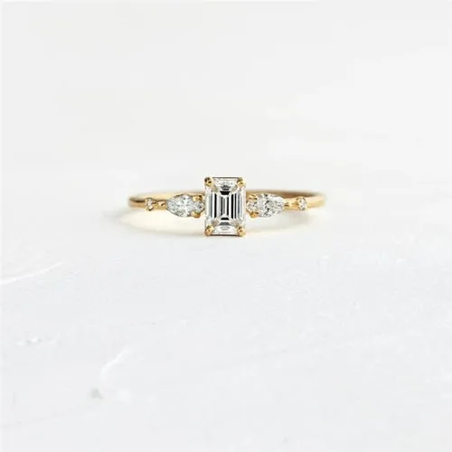 ROMAD Geometric Square CZ Rings for Women Wedding Gold Color
