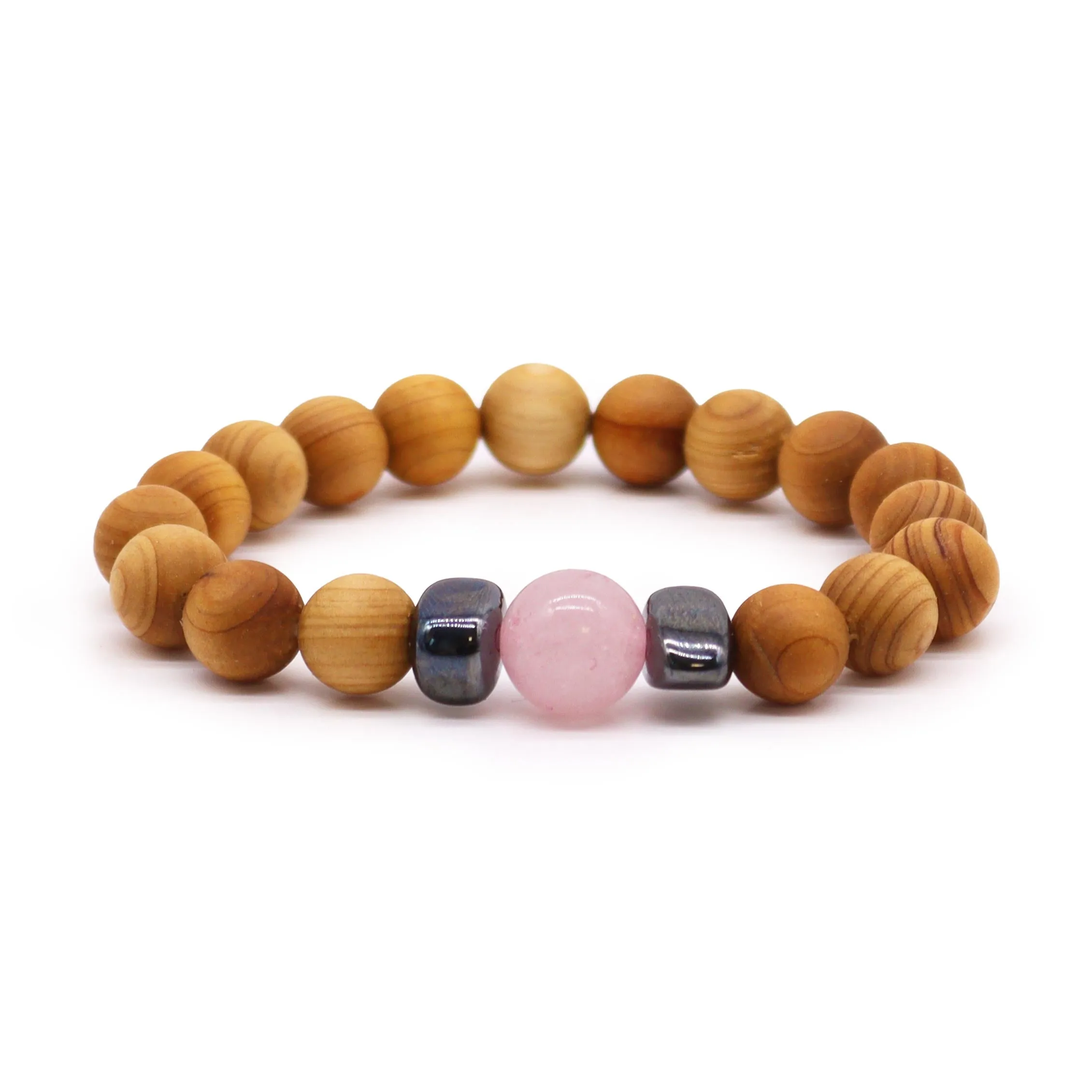 Rose Quartz Gemstone Cedarwood Bracelet - Heart Chakra