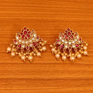 RUBY & PEARL KUNDAN LOOK REAL KEMPU STONE EARRINGS
