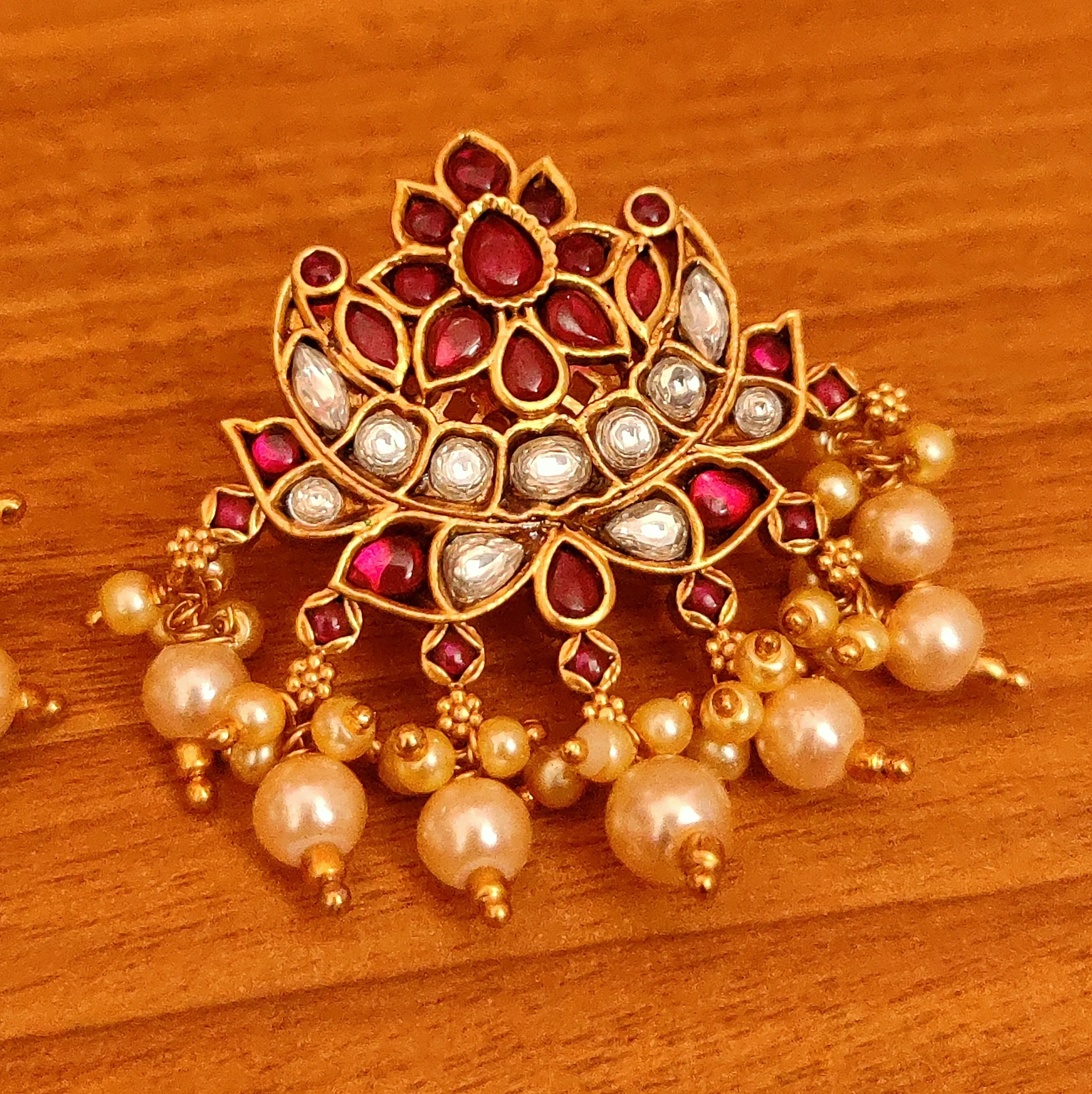 RUBY & PEARL KUNDAN LOOK REAL KEMPU STONE EARRINGS