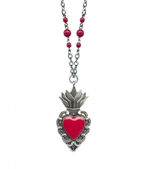 Sacred Heart Pendant - Beaded Chain Necklace