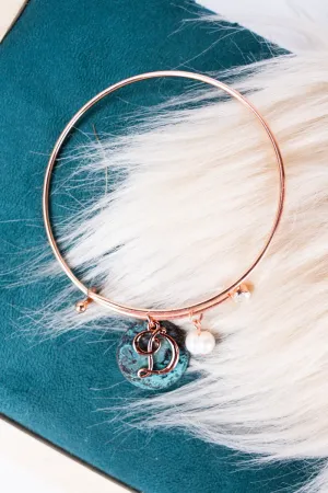 SALE! Rose Goldtone and Patina Monogram Initial 'D' Disk Charm Bangle