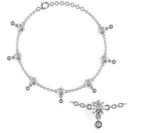 Shimmering Flowers Sterling Silver Anklet