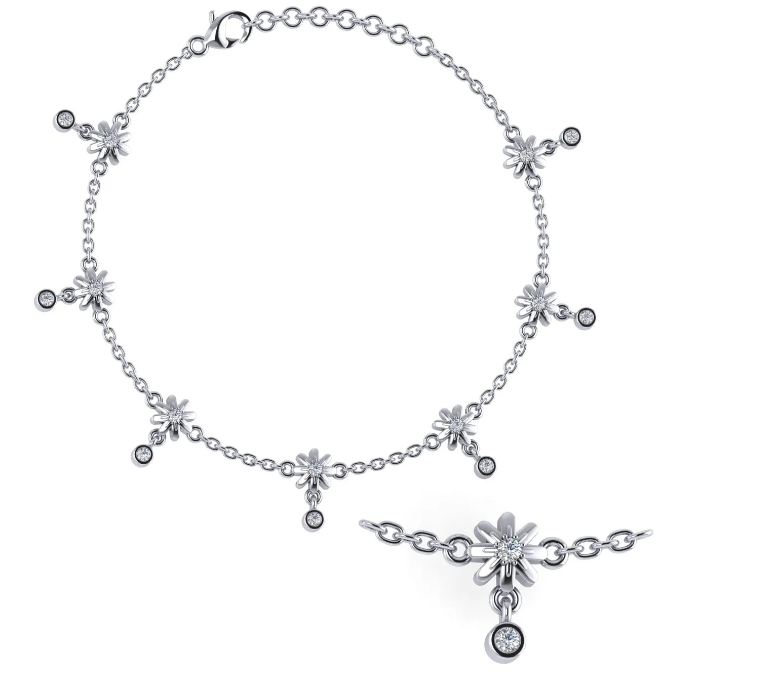 Shimmering Flowers Sterling Silver Anklet
