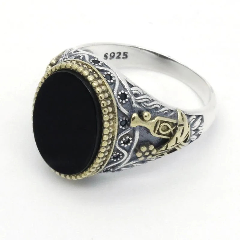 Silver Black Onyx CZ Crystals Ring