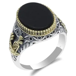 Silver Black Onyx CZ Crystals Ring