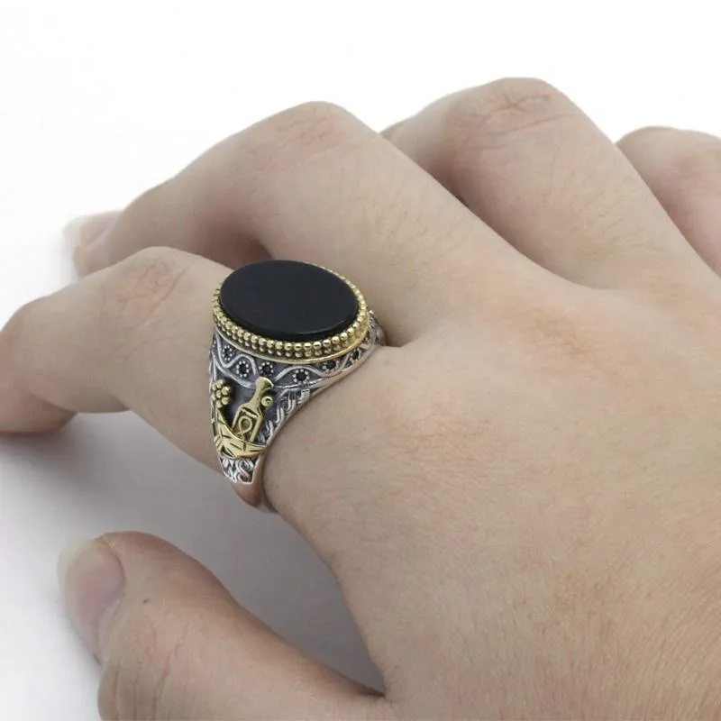 Silver Black Onyx CZ Crystals Ring