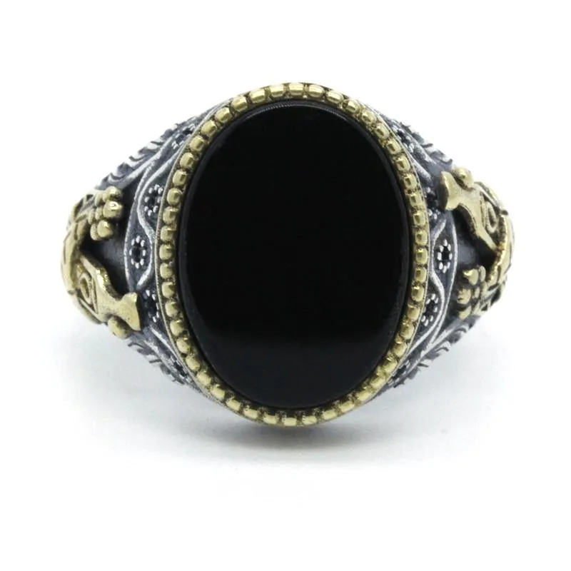 Silver Black Onyx CZ Crystals Ring
