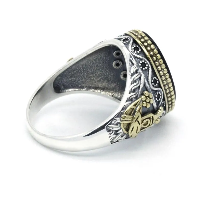 Silver Black Onyx CZ Crystals Ring