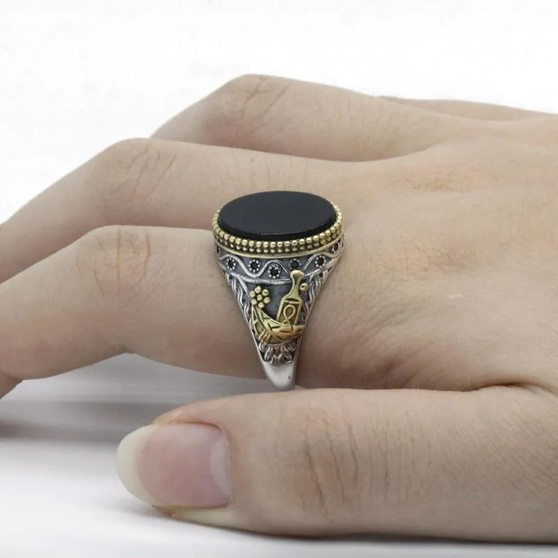 Silver Black Onyx CZ Crystals Ring