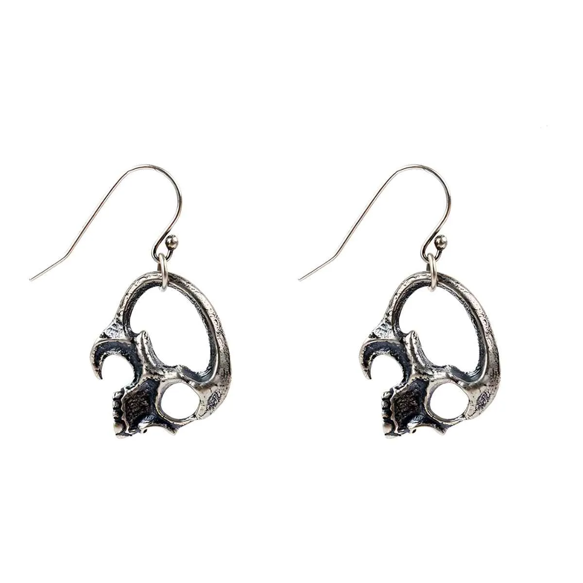 Silver Hollow Skull Dangle Earrings