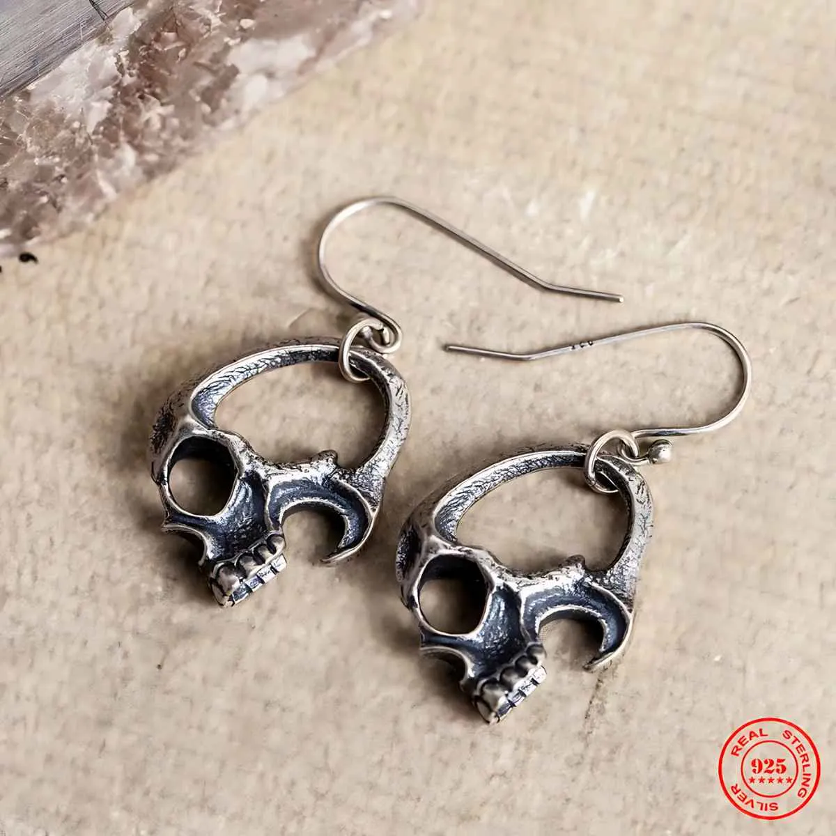 Silver Hollow Skull Dangle Earrings