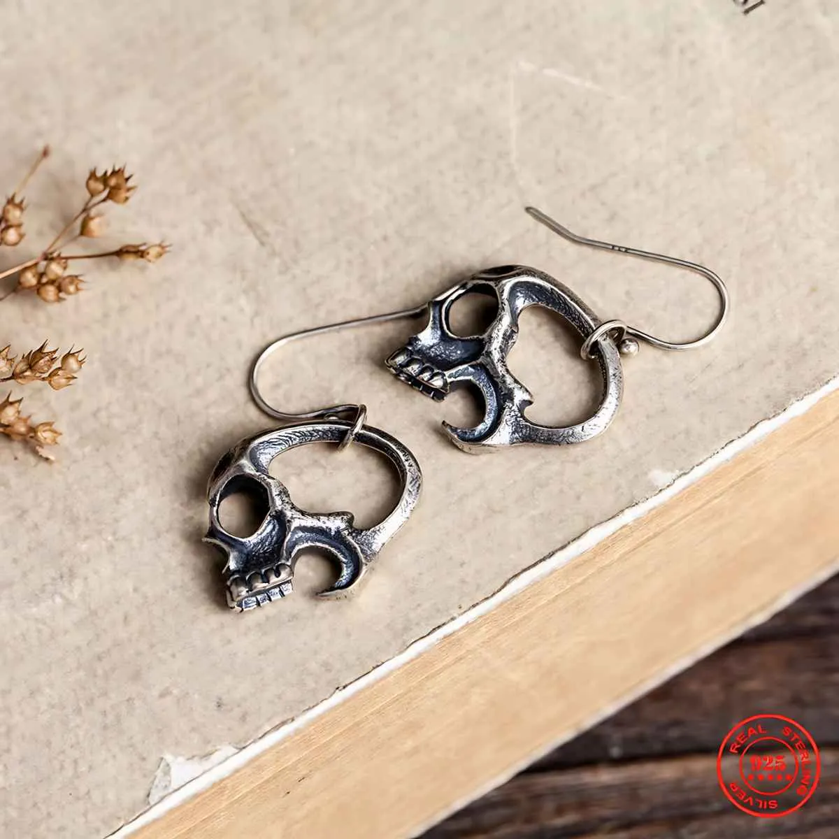 Silver Hollow Skull Dangle Earrings
