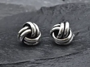 Silver Knot Studs - Vintage Knot Earrings - Sphere Studs