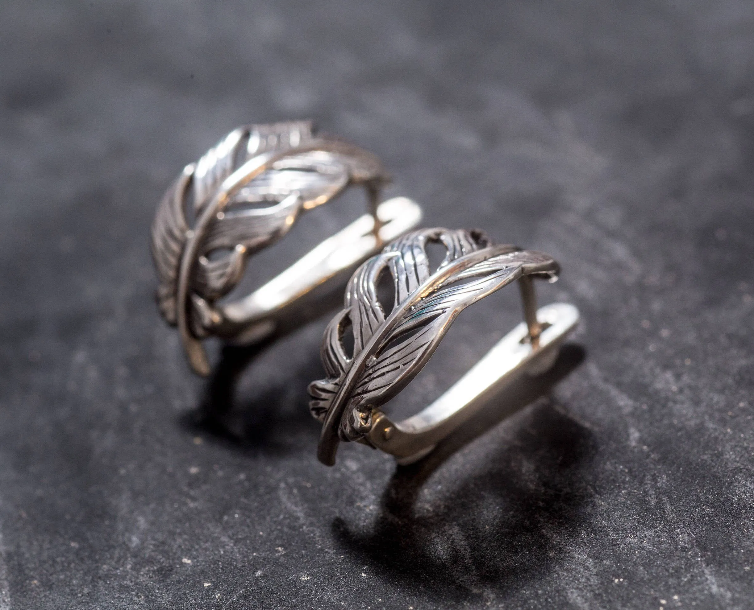 Silver Leaf Earrings - Feathers Earrings - Silver Artistic Studs