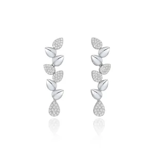 Silver Petal Cluster Drop Earrings