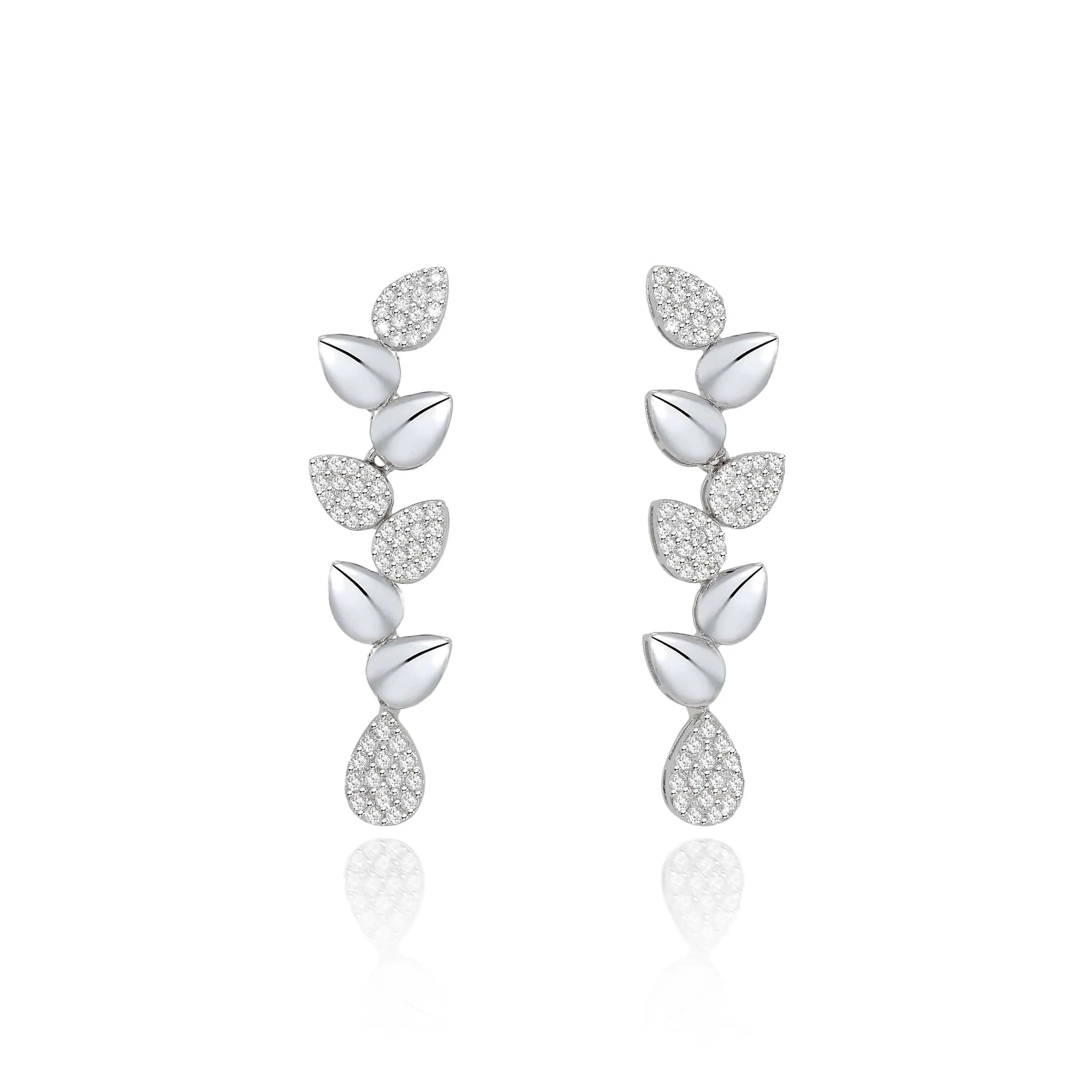 Silver Petal Cluster Drop Earrings