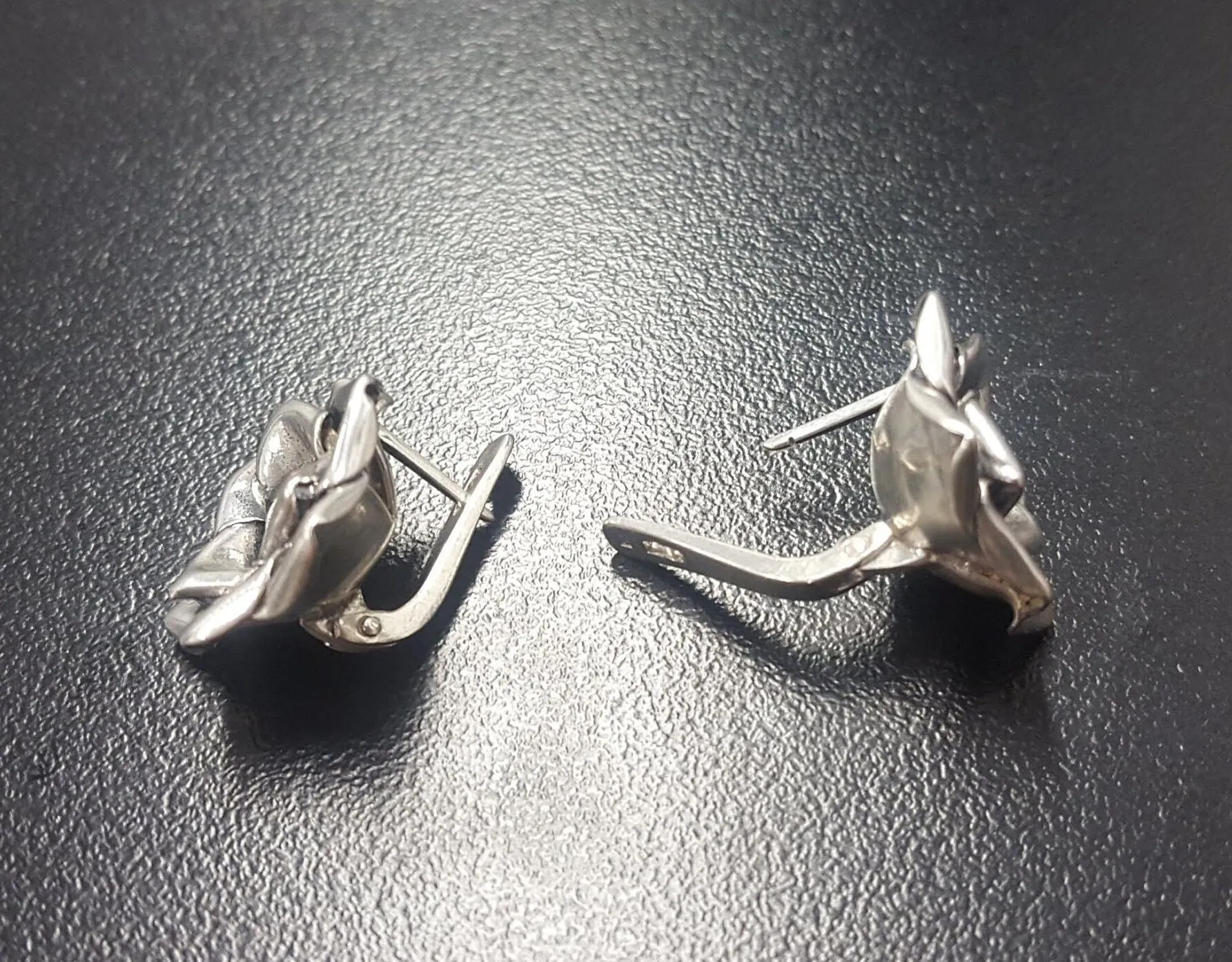 Silver Rose Earrings - Large Flower Studs - Vintage Drop Earrings