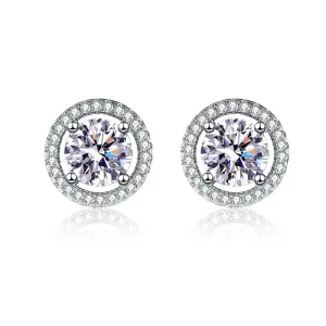 Silver Round Hollow Moissanite Stud Earrings