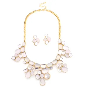 SILVER-WHITE MAKE AN OPAQUE STATEMENT NECKLACE  #FW1404851