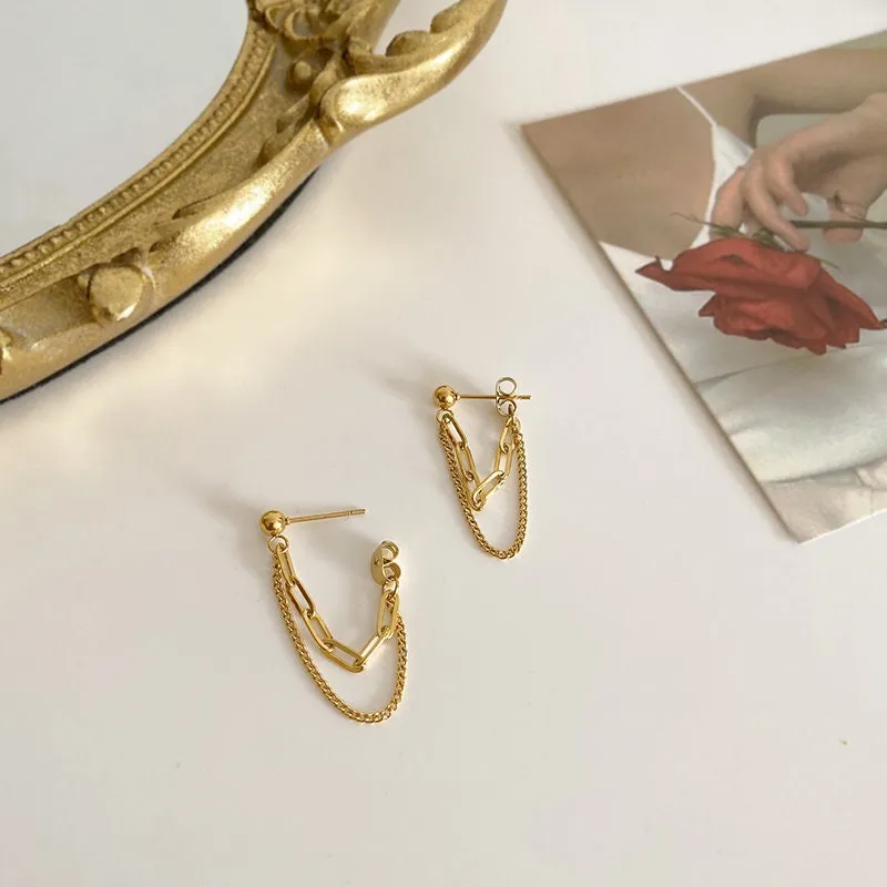 Simple Geometric Drop Chain Link Dangle Minimalist Modern Trending Streetwear Earring Accessory Non tarnish Earring Chain Earring WATERPROOF