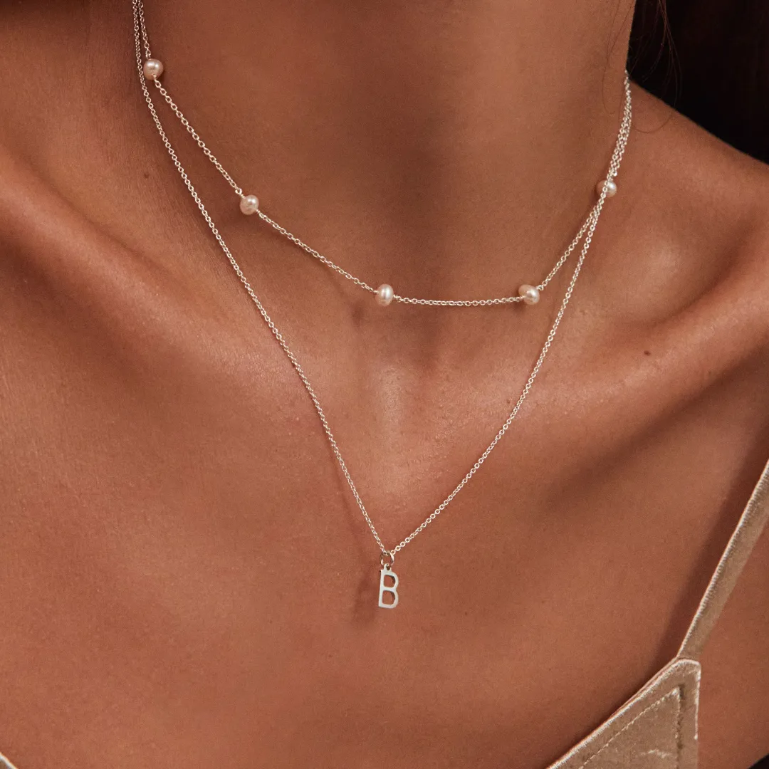 Solid White Gold Initial Letter Necklace