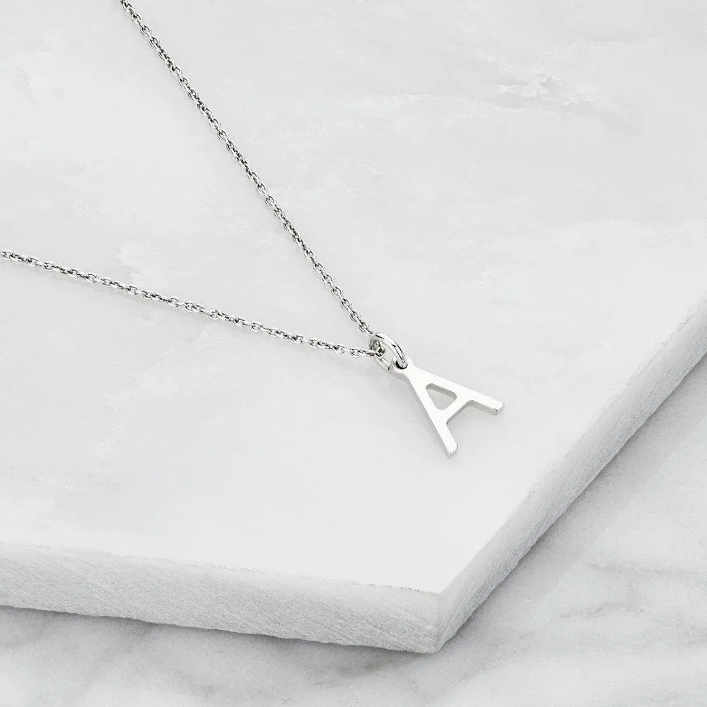 Solid White Gold Initial Letter Necklace