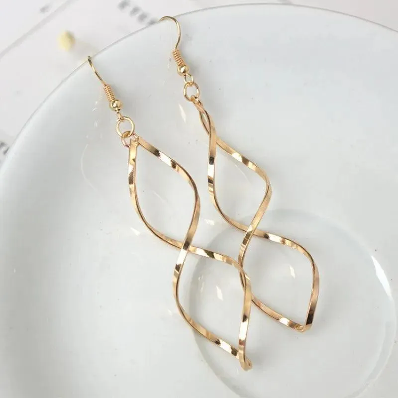 Spiral Drop Earrings, Geometric Design, Gold or Silver Finish, Lightweight, Zinc Alloy, 3.74in Length, Casual & Party Wear