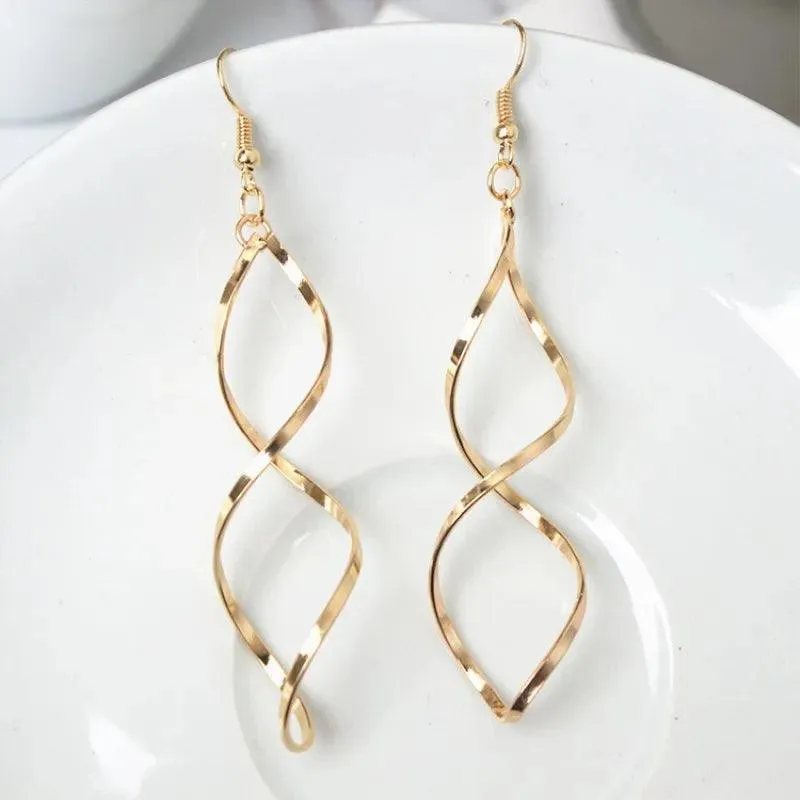 Spiral Drop Earrings, Geometric Design, Gold or Silver Finish, Lightweight, Zinc Alloy, 3.74in Length, Casual & Party Wear