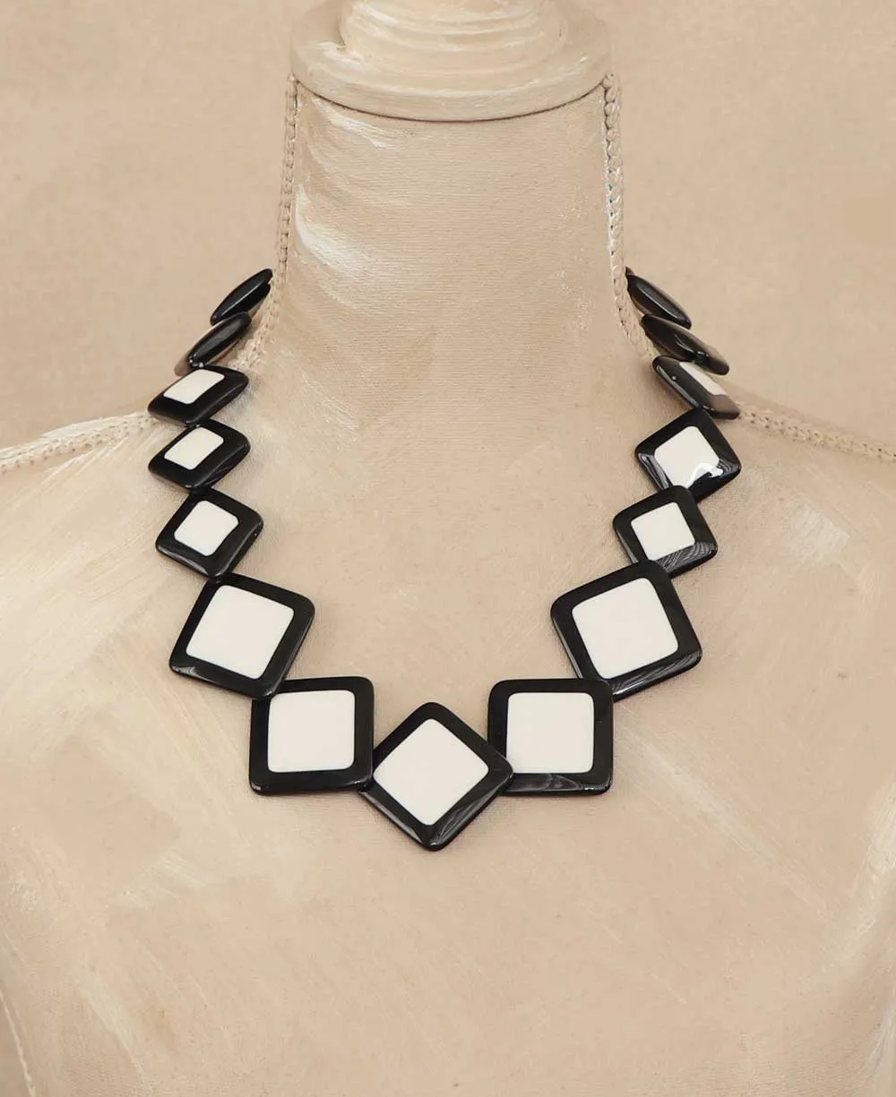 Square Discs Black and White Necklace, Nepal