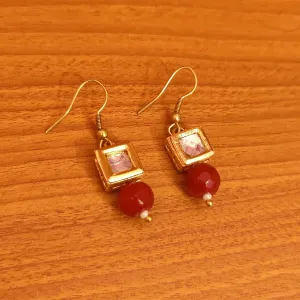 SQUARE SHAPE KUNDAN MEENAKARI RUBY HOOPS