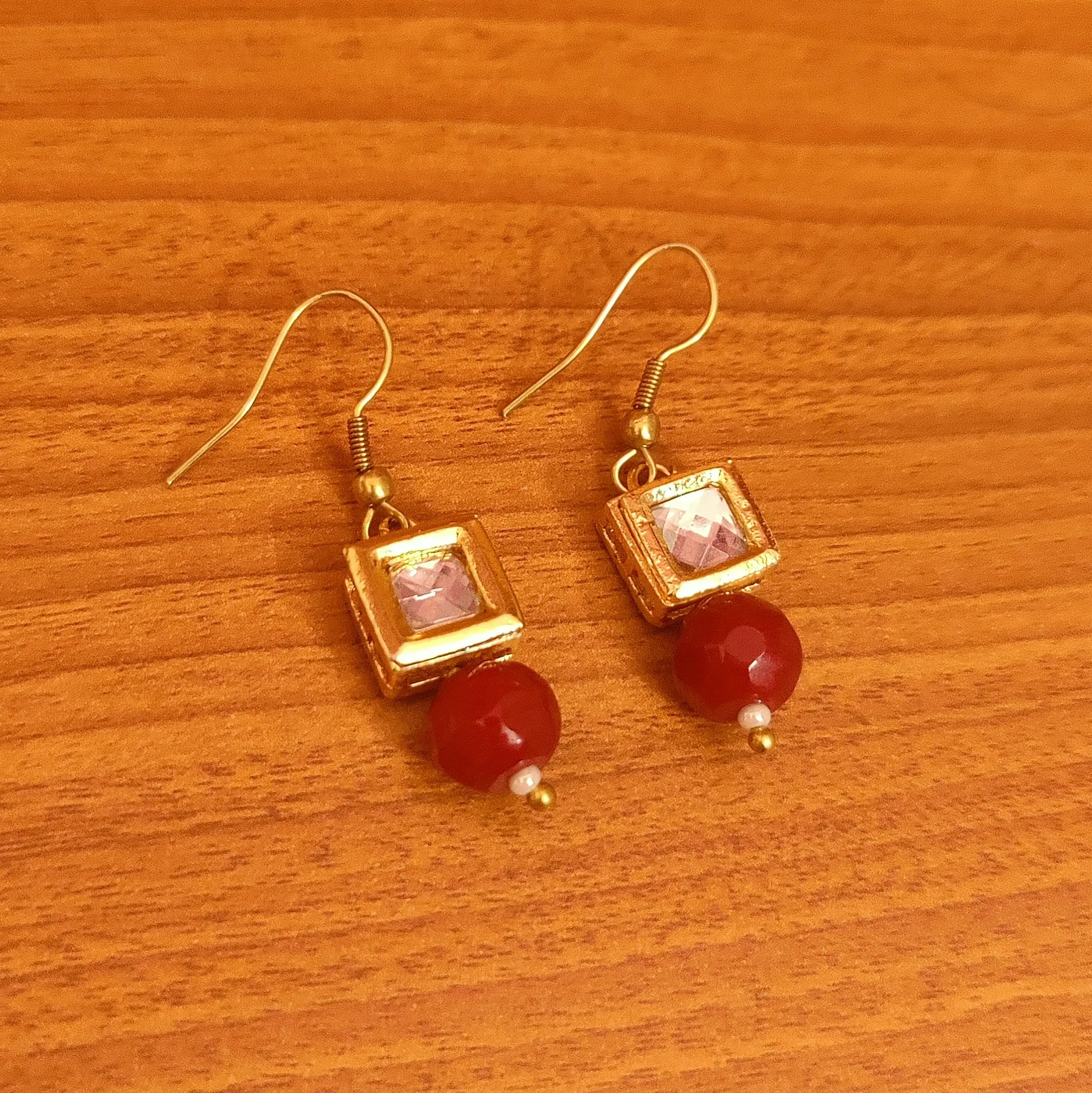 SQUARE SHAPE KUNDAN MEENAKARI RUBY HOOPS