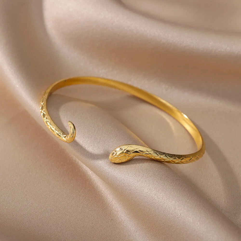 Stainless Steel Snake Bracelet Bangle For Women Open Adjustable Gold Color Animal Snake Bracelets Luxury Jewelry Mother Day Gift