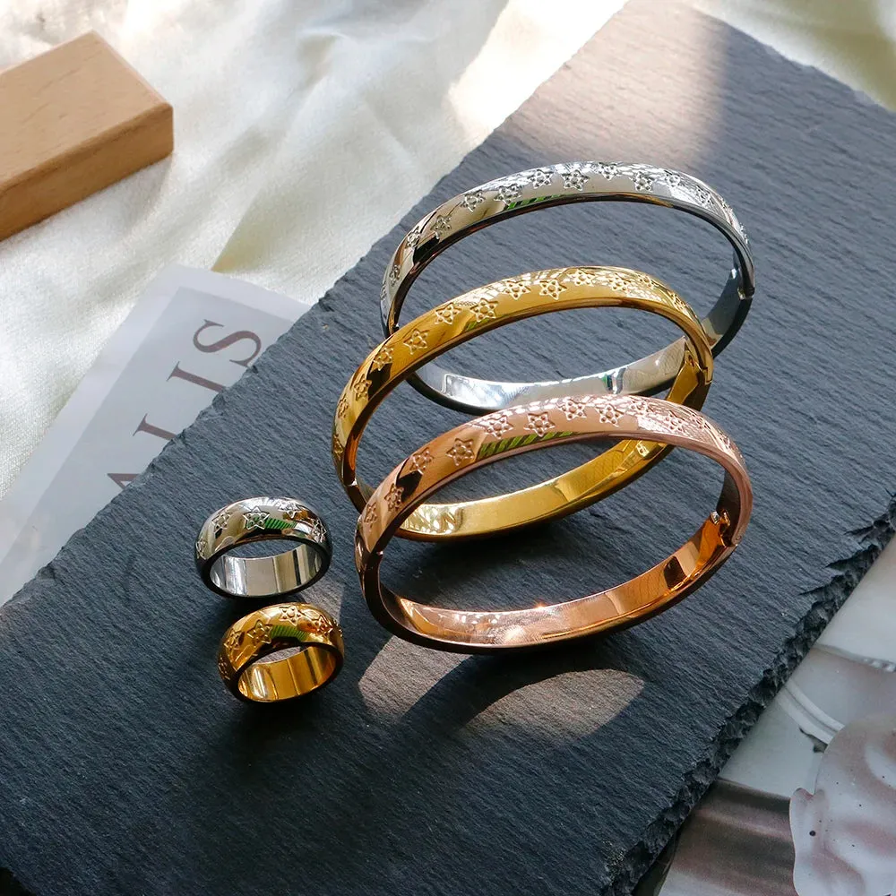 Star Bracelet Shiny Zircon Bangle Pentagram Crystal Rings