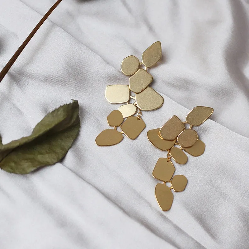 Statement Gold Leaves Earrings Long Geometric  Geometric Chandelier Earring  Large Geometric Earring  Gold Dangle Earring Long Stud earrings