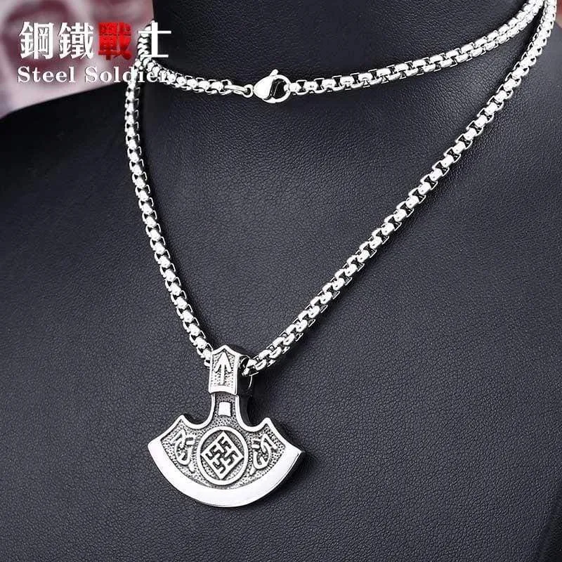 steel soldier nordic viking necklace axe norse viking pendant stainless steel men rune jewelry