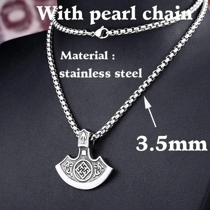steel soldier nordic viking necklace axe norse viking pendant stainless steel men rune jewelry