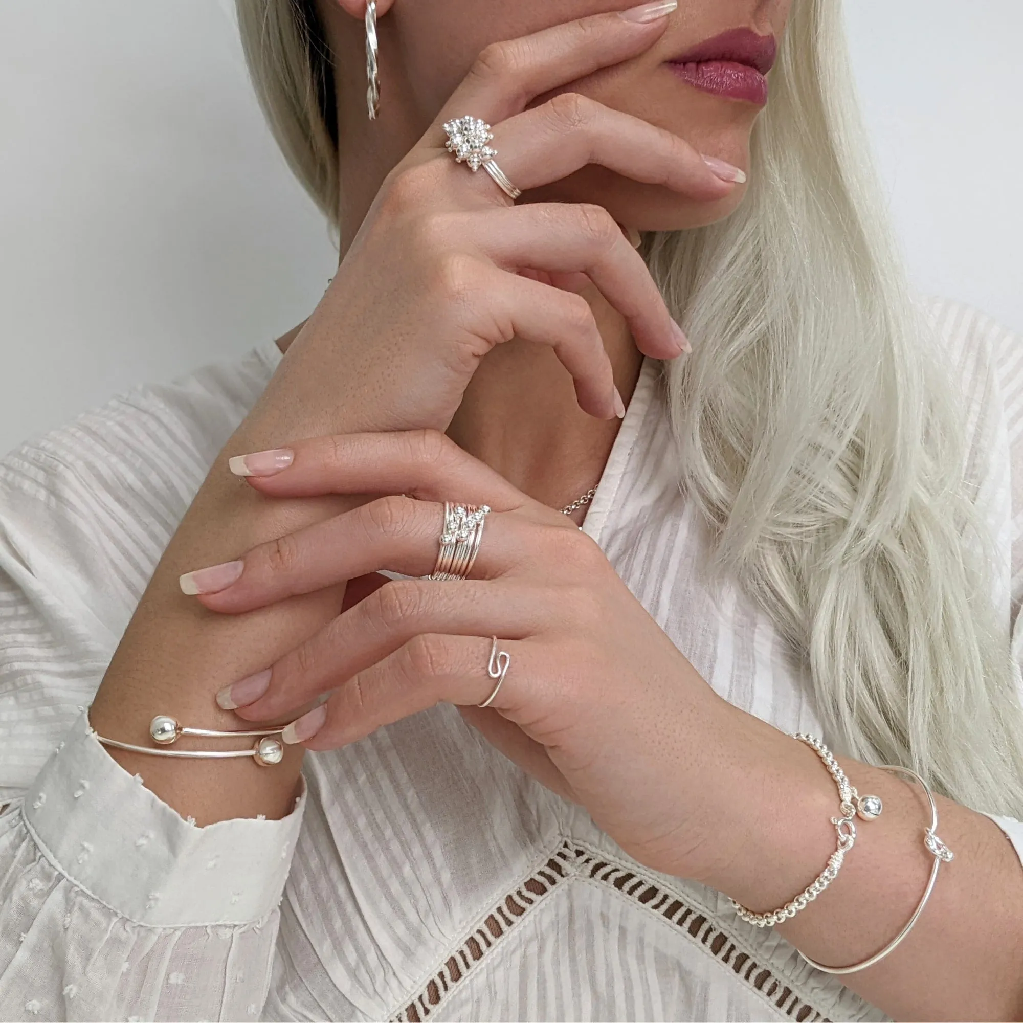 Sterling Silver Ball Multi Band Set Stack Ring Fidget Design