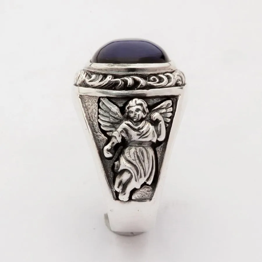 Sterling Silver Blue Stone Cupid Love Ring