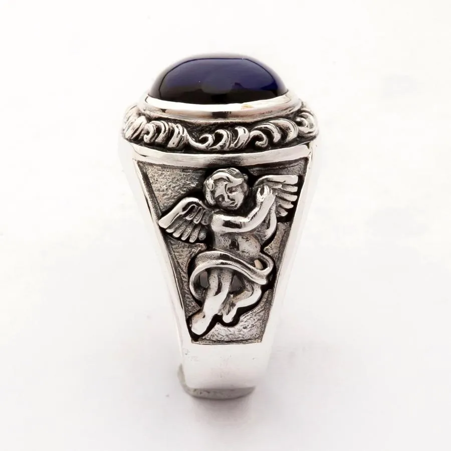 Sterling Silver Blue Stone Cupid Love Ring