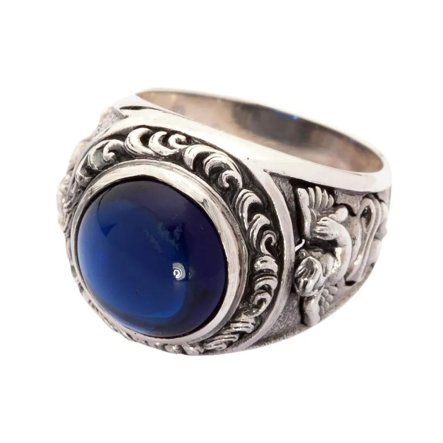Sterling Silver Blue Stone Cupid Love Ring