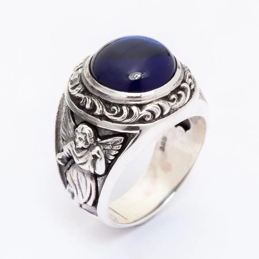 Sterling Silver Blue Stone Cupid Love Ring
