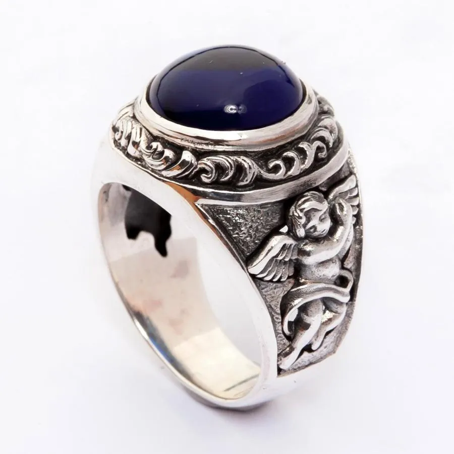 Sterling Silver Blue Stone Cupid Love Ring