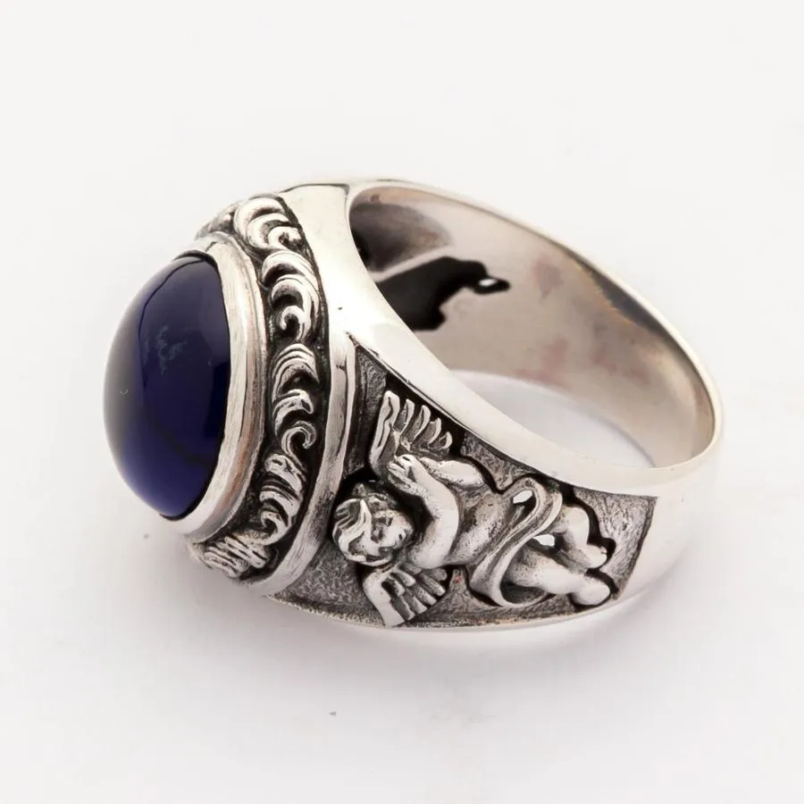 Sterling Silver Blue Stone Cupid Love Ring