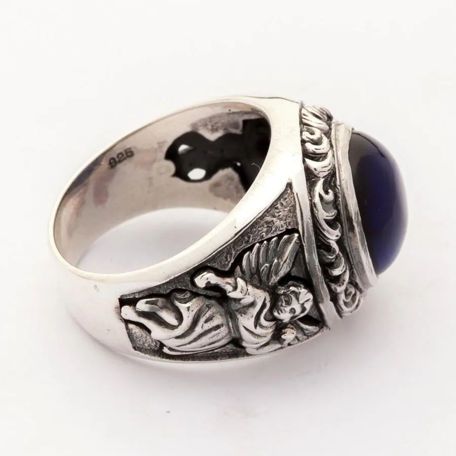 Sterling Silver Blue Stone Cupid Love Ring