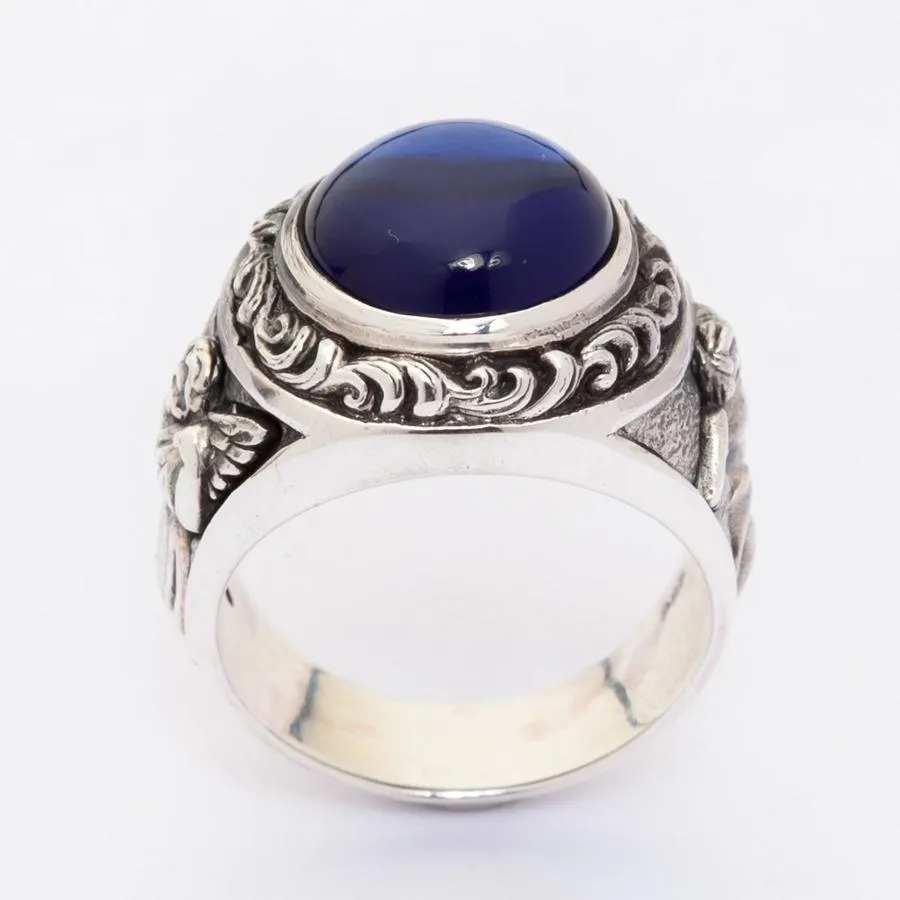 Sterling Silver Blue Stone Cupid Love Ring