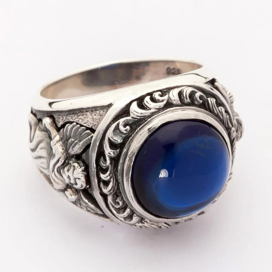 Sterling Silver Blue Stone Cupid Love Ring