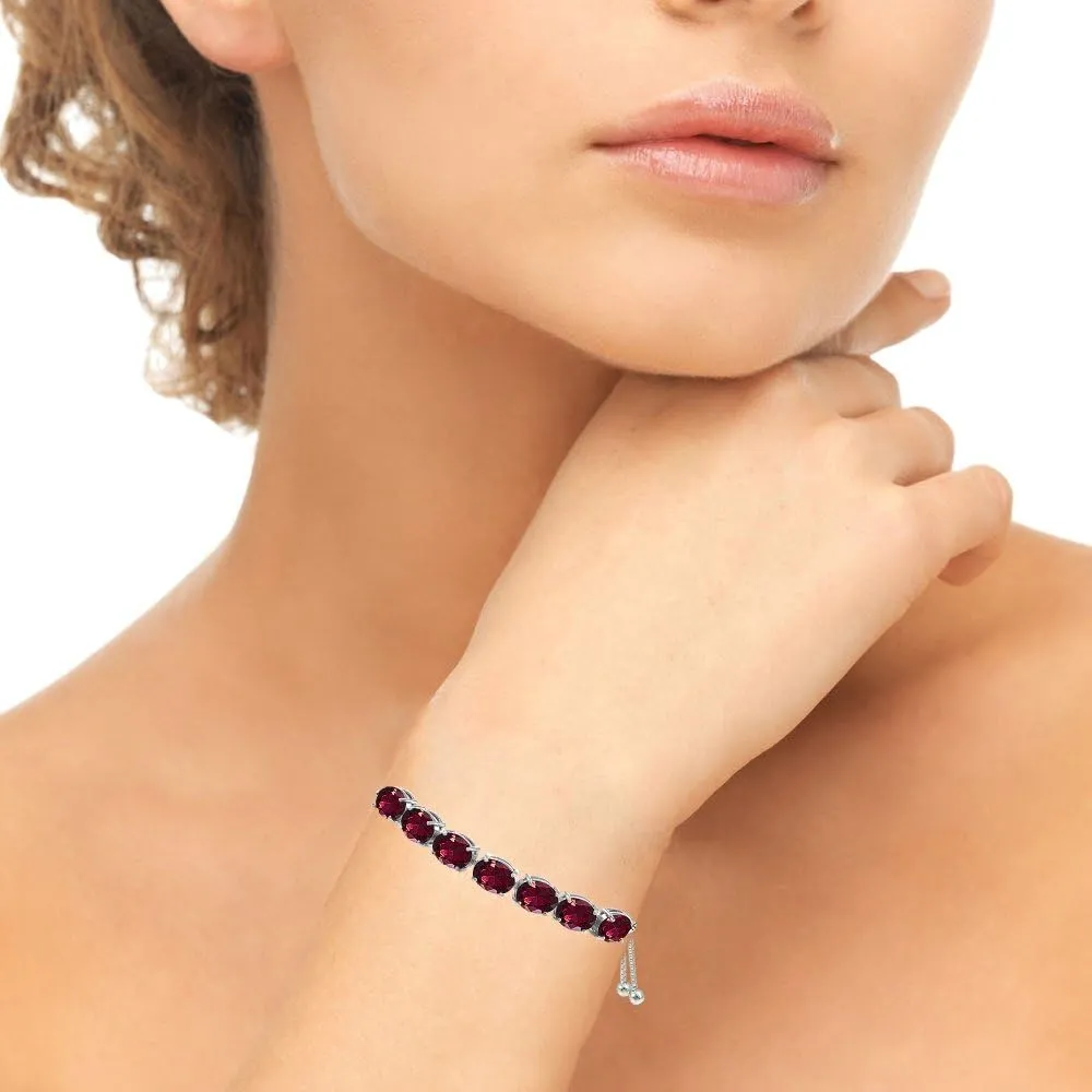 Sterling Silver Genuine, Created or Simulated Gemstone 9x7mm Oval-cut Adjustable Bracelet