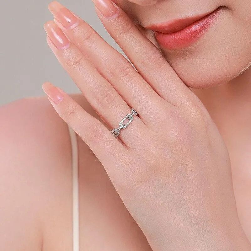 Sterling Silver Geometric AAAA Simulated Diamonds Stackable Ring - Trendy Platinum Plated Brand Party Jewellery 